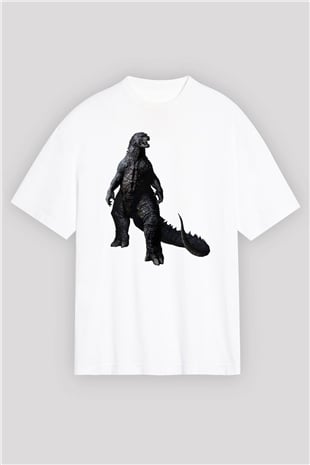Godzilla Beyaz Unisex Oversize Tişört T-Shirt