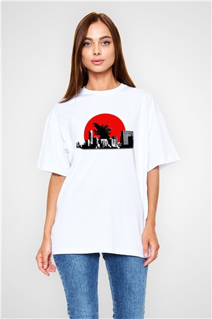Godzilla Beyaz Unisex Oversize Tişört T-Shirt