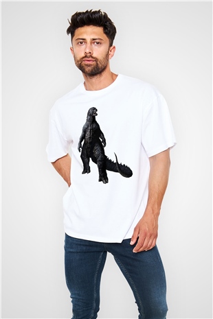 Godzilla Beyaz Unisex Oversize Tişört T-Shirt