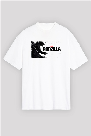 Godzilla Beyaz Unisex Oversize Tişört T-Shirt