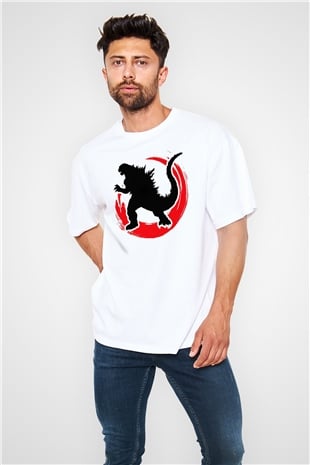Godzilla Beyaz Unisex Oversize Tişört T-Shirt