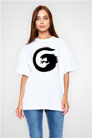 Godzilla Beyaz Unisex Oversize Tişört T-Shirt