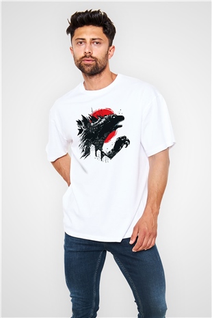 Godzilla Beyaz Unisex Oversize Tişört T-Shirt