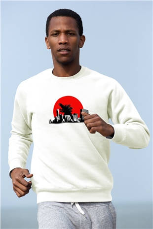 Godzilla Beyaz Unisex Sweatshirt