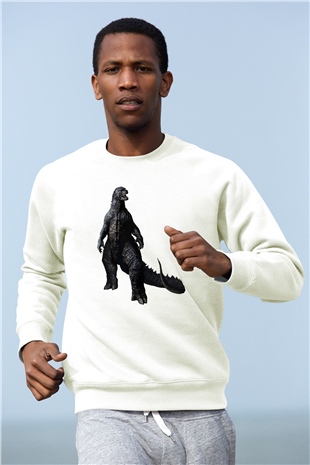 Godzilla Beyaz Unisex Sweatshirt
