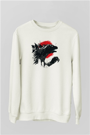 Godzilla Beyaz Unisex Sweatshirt