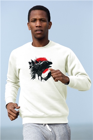 Godzilla Beyaz Unisex Sweatshirt