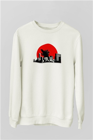 Godzilla Beyaz Unisex Sweatshirt