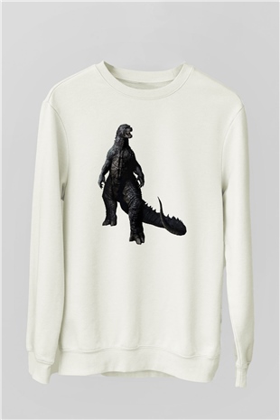 Godzilla Beyaz Unisex Sweatshirt