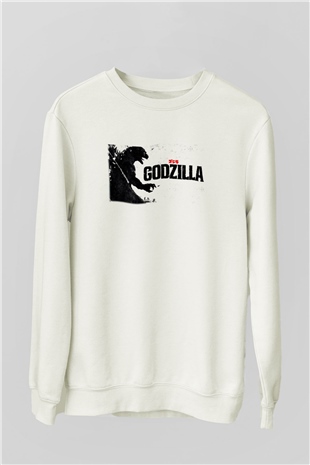 Godzilla Beyaz Unisex Sweatshirt