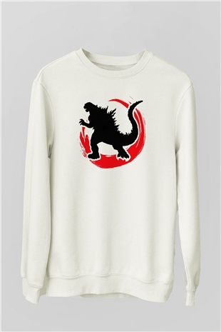 Godzilla Beyaz Unisex Sweatshirt