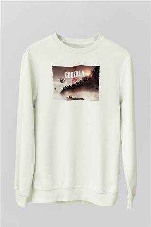Godzilla Beyaz Unisex Sweatshirt