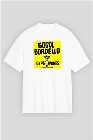 Gogol Bordello Baskılı Unisex Beyaz Oversize Tişört