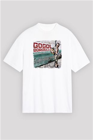 Gogol Bordello Baskılı Unisex Beyaz Oversize Tişört