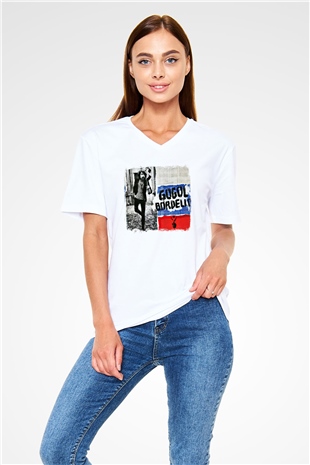 Gogol Bordello Baskılı Unisex Beyaz V Yaka Tişört