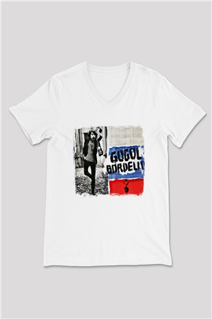Gogol Bordello Baskılı Unisex Beyaz V Yaka Tişört