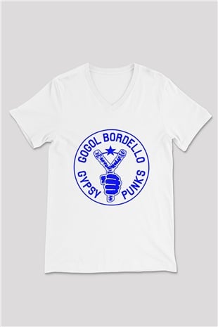 Gogol Bordello Beyaz Unisex V Yaka Tişört T-Shirt