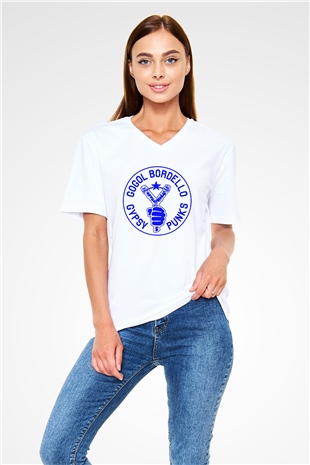 Gogol Bordello Beyaz Unisex V Yaka Tişört T-Shirt