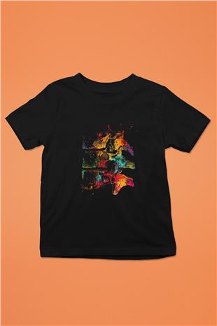 Göğüs Omurları Baskılı Unisex Siyah Çocuk Tişörtü - Tshirt