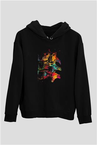 Göğüs Omurları Baskılı Unisex Siyah Hoodie