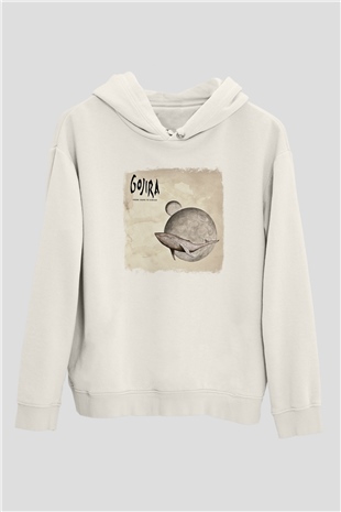 Gojira Baskılı Unisex Beyaz Hoodie