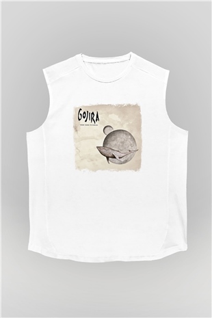 Gojira Baskılı Unisex Beyaz Kolsuz Tişört