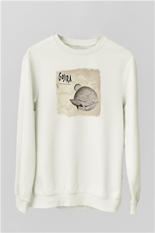 Gojira Baskılı Unisex Beyaz Sweatshirt