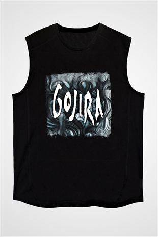 Gojira Baskılı Unisex Siyah Kolsuz Tişört