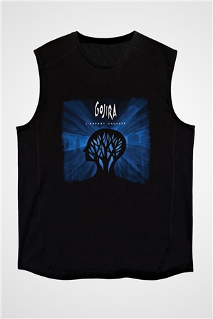 Gojira Baskılı Unisex Siyah Kolsuz Tişört