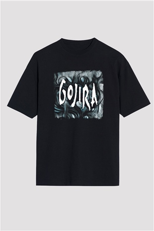 Gojira Baskılı Unisex Siyah Oversize Tişört