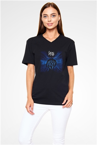 Gojira Baskılı Unisex Siyah V Yaka Tişört