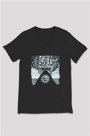Gojira Baskılı Unisex Siyah V Yaka Tişört