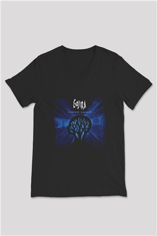 Gojira Baskılı Unisex Siyah V Yaka Tişört