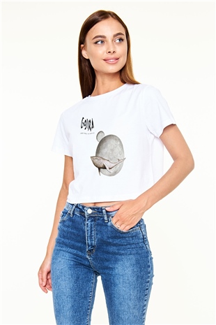 Gojira Beyaz Croptop Tişört