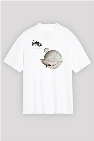Gojira Beyaz Unisex Oversize Tişört T-Shirt