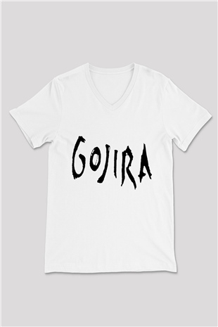 Gojira Beyaz Unisex V Yaka Tişört T-Shirt