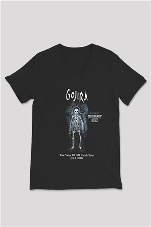 Gojira Siyah Unisex V Yaka Tişört T-Shirt