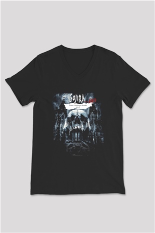 Gojira Siyah Unisex V Yaka Tişört T-Shirt