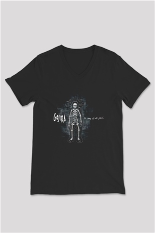 Gojira Siyah Unisex V Yaka Tişört T-Shirt