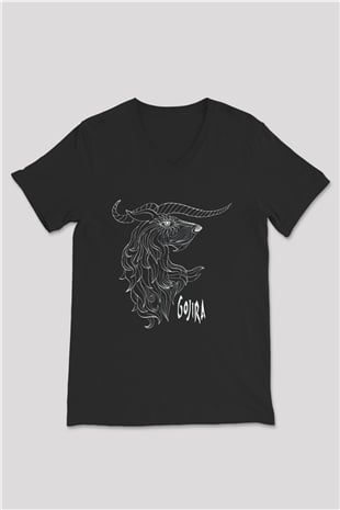 Gojira Siyah Unisex V Yaka Tişört T-Shirt