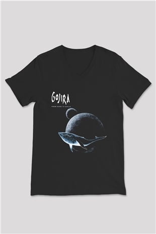 Gojira Siyah Unisex V Yaka Tişört T-Shirt