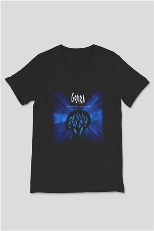 Gojira Siyah Unisex V Yaka Tişört T-Shirt