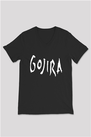 Gojira Siyah Unisex V Yaka Tişört T-Shirt