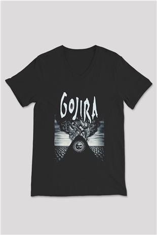 Gojira Siyah Unisex V Yaka Tişört T-Shirt