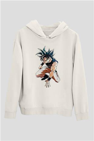 Goku Baskılı Beyaz Unisex Hoodie