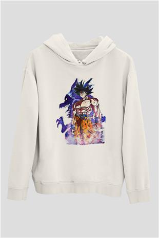 Goku Baskılı Beyaz Unisex Hoodie
