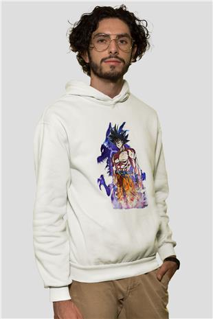 Goku Baskılı Beyaz Unisex Hoodie