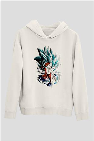 Goku Baskılı Beyaz Unisex Hoodie