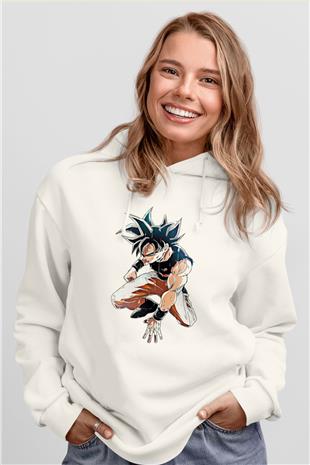 Goku Baskılı Beyaz Unisex Hoodie