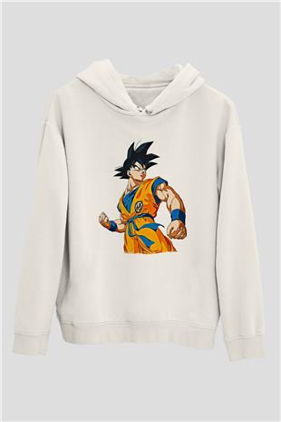 Goku Baskılı Beyaz Unisex Hoodie